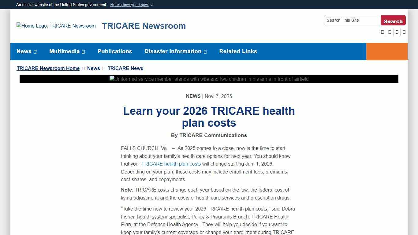 Learn your 2026 TRICARE health plan costs > TRICARE Newsroom > TRICARE News